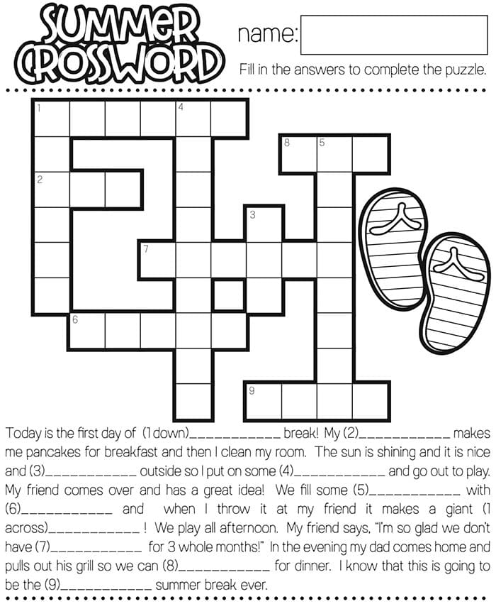 Printable Easy Summer Crossword Puzzles