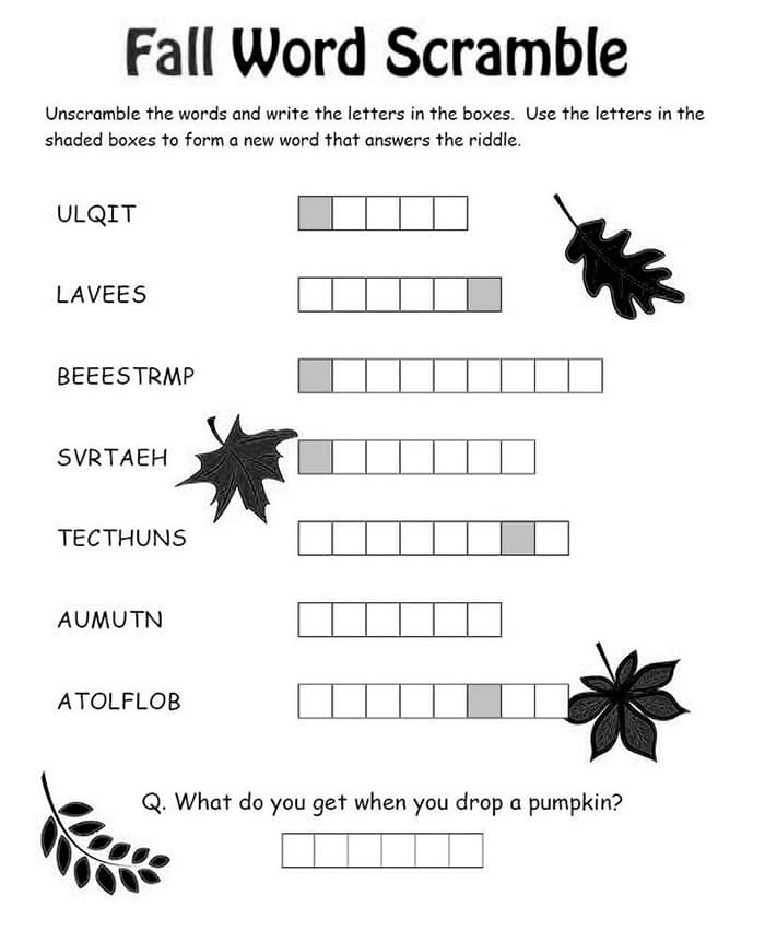 Printable Fall Word Scramble Quiz