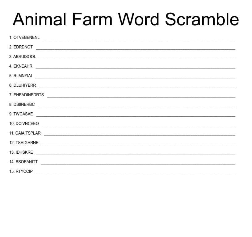 Printable Farm Animal Word Scramble