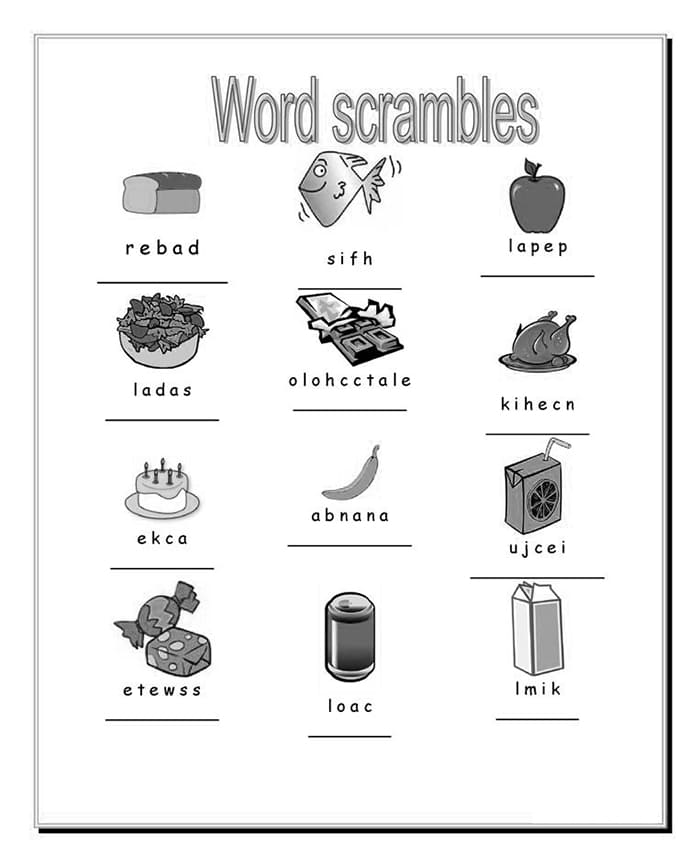 Printable Food Word Scramble Generator