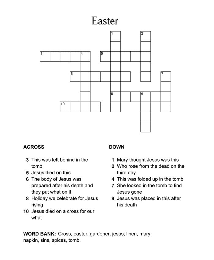 Printable Free Easter Crossword Puzzles