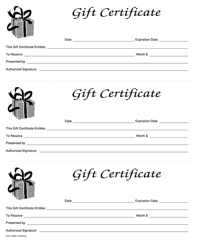 Printable Gift Certificates Sample