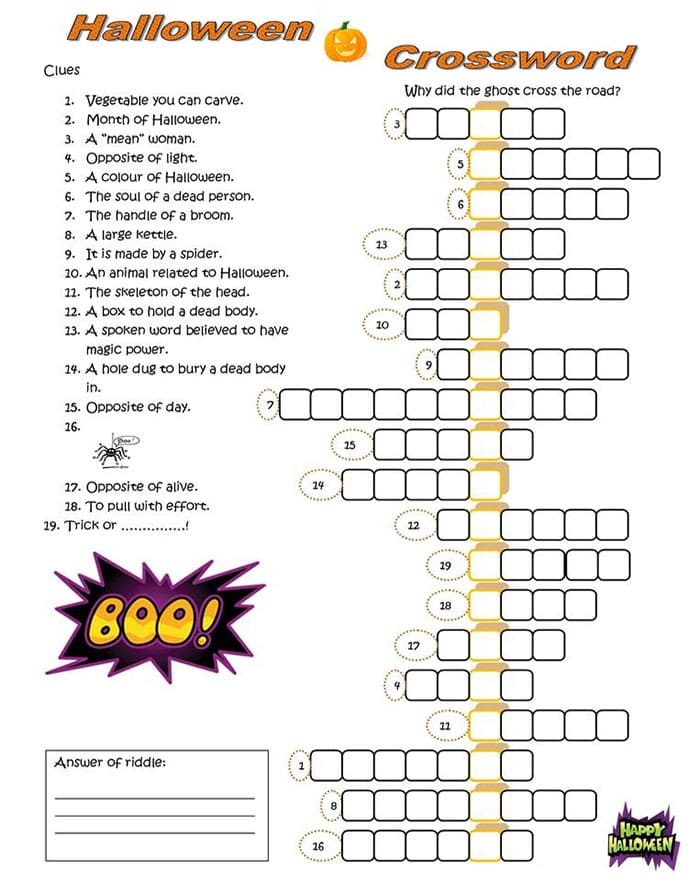 Printable Halloween Crossword Puzzle Difficult