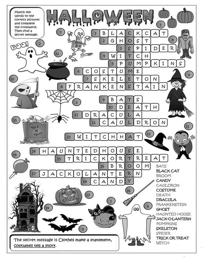 Printable Halloween Crossword Puzzles Answers