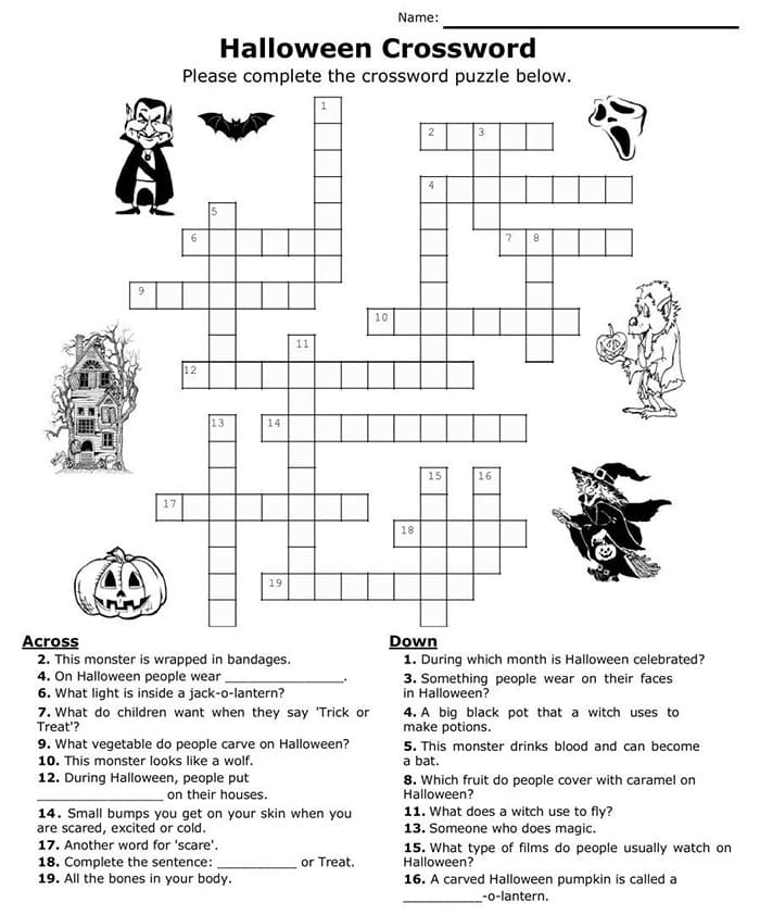 Printable Halloween Crossword Puzzles Daily