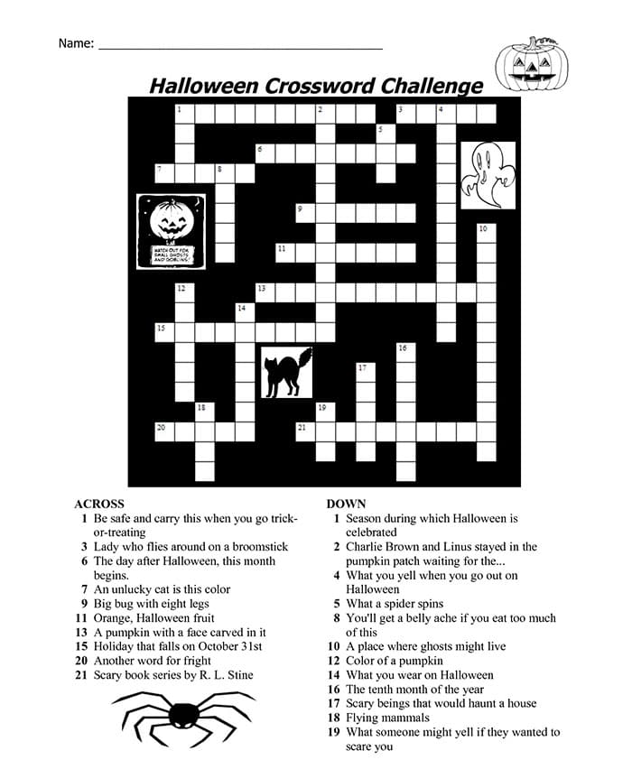 Printable Halloween Crossword Puzzles Jigsaw