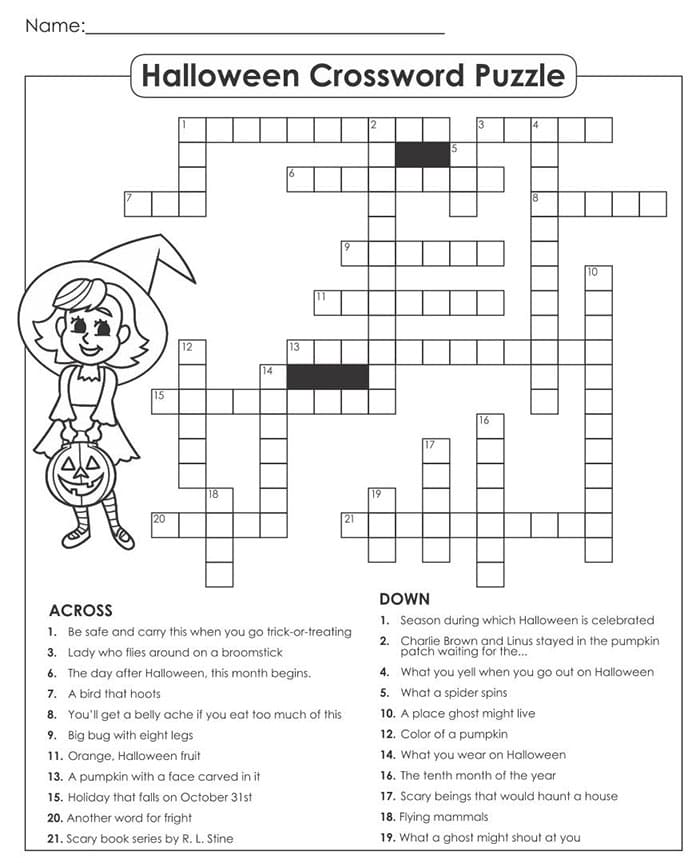 Printable Halloween Crossword Puzzles Quiz