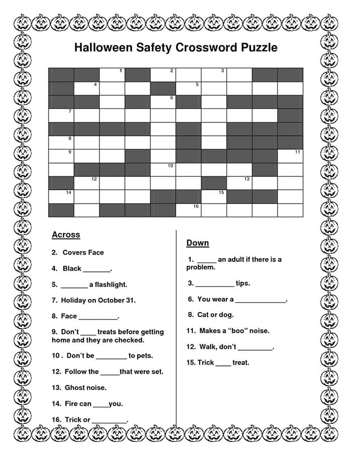 Printable Halloween Safety Crossword Puzzles