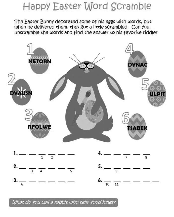 Printable Happy Easter Word Scramble Answers