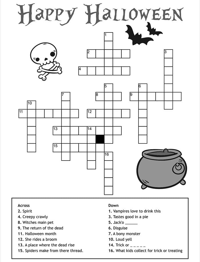 Printable Happy Halloween Crossword Puzzle Answers