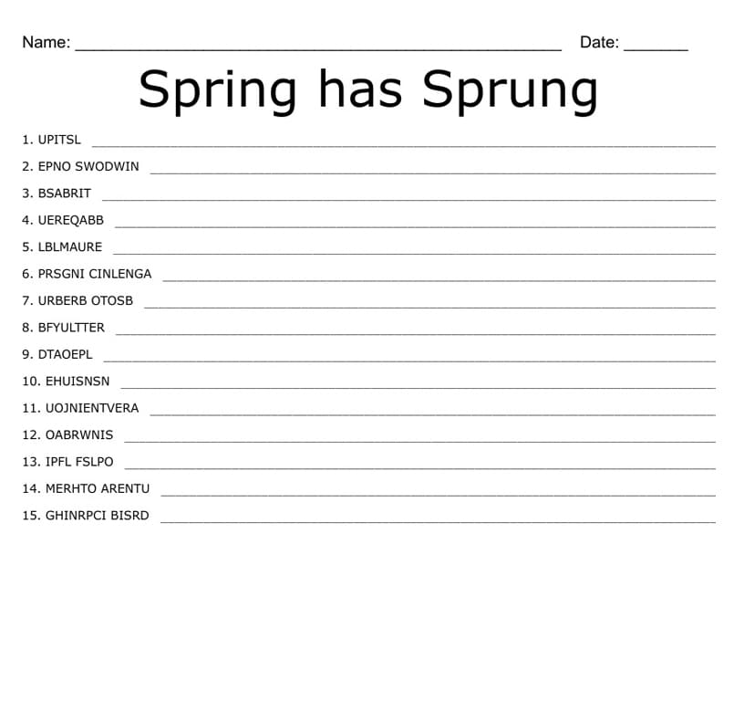 Printable Spring Themed Word Scramble