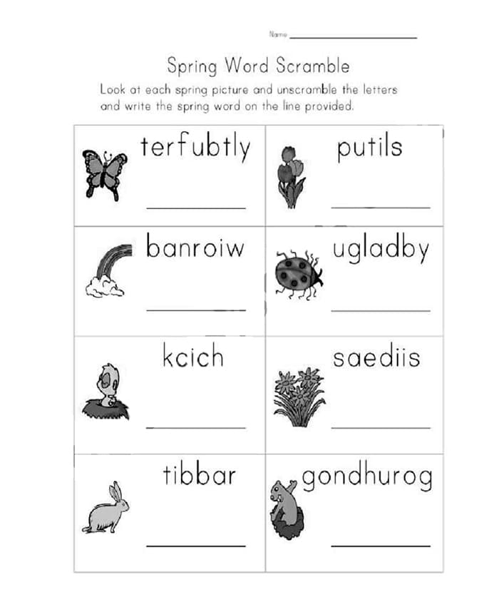 Printable Spring Word Scramble Quiz