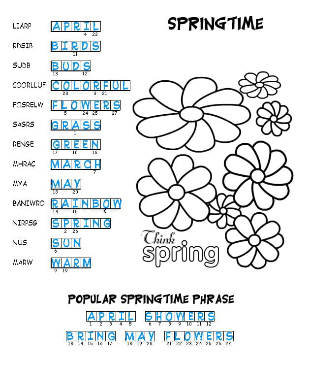 Printable Spring Word Scramble With Answers