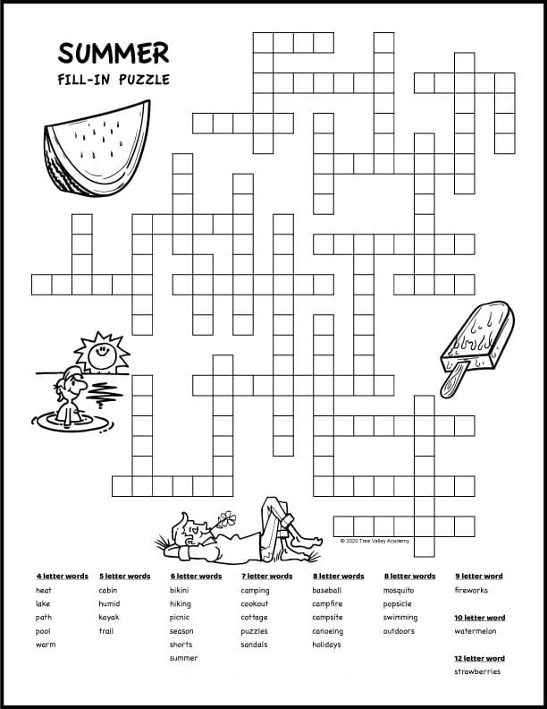 Printable Summer Crossword Puzzles 6 Letters