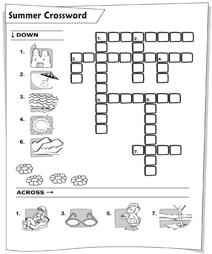 Printable Summer Crossword Puzzles Game
