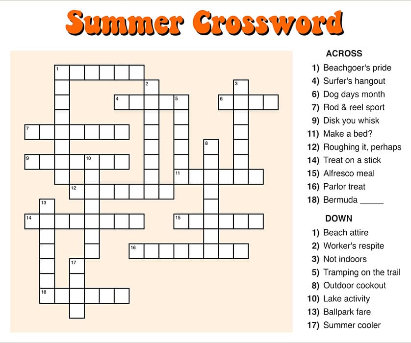 Printable Summer Crossword Puzzles Hard