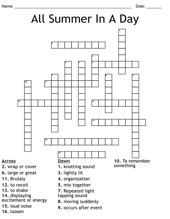 Printable Summer Crossword Puzzles Online