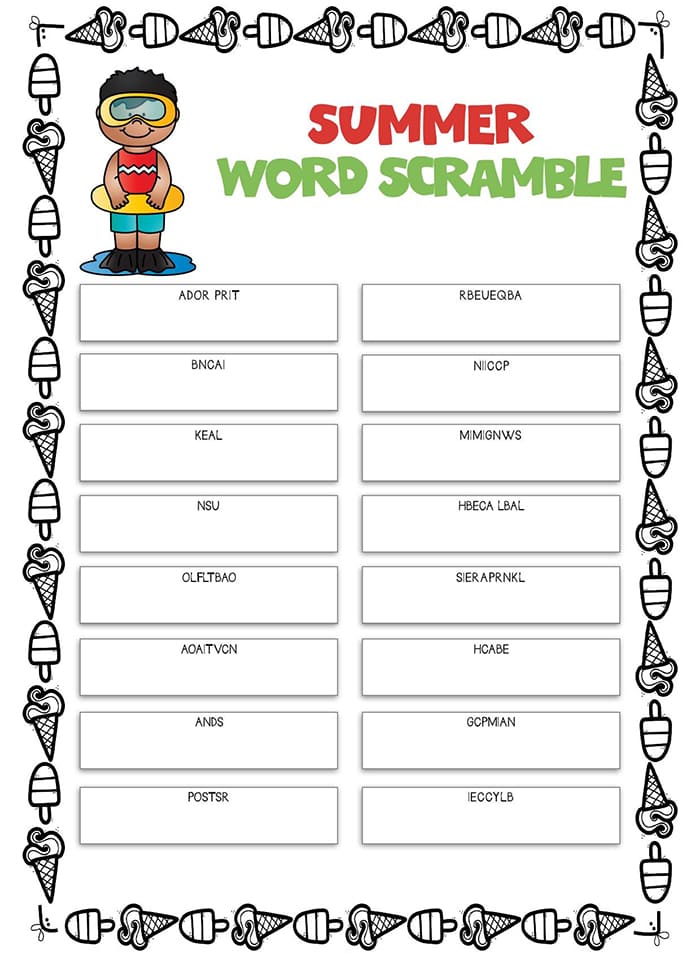 Printable Summer Word Scramble Answers