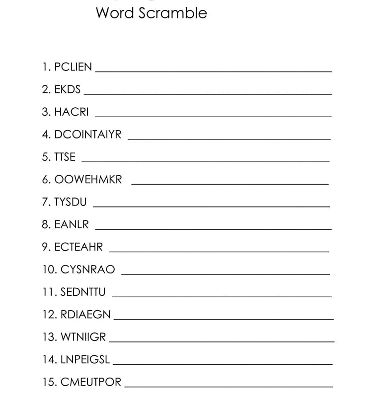Printable Summer Word Scramble Notes