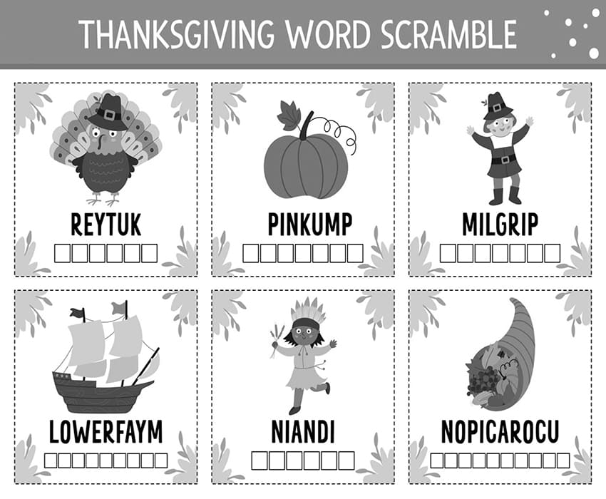 Printable Thanksgiving Day Word Scramble