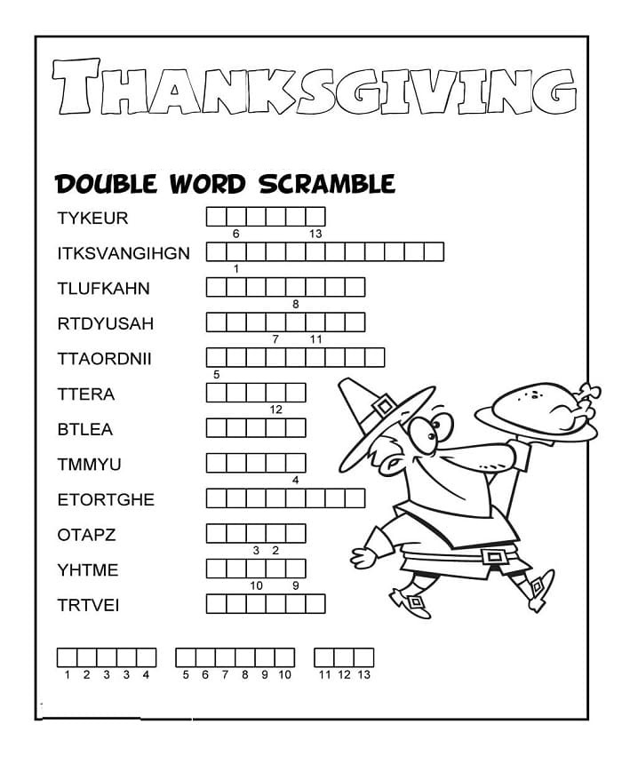 Printable Thanksgiving Double Word Scramble Answer Key