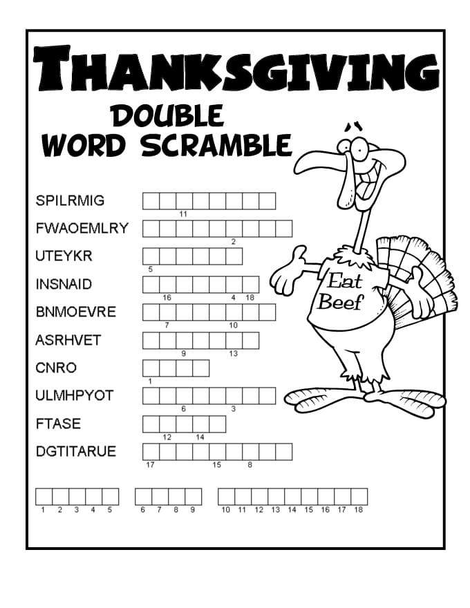 Printable Thanksgiving Double Word Scramble