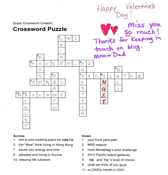 Printable Valentine Crossword Puzzles Letters