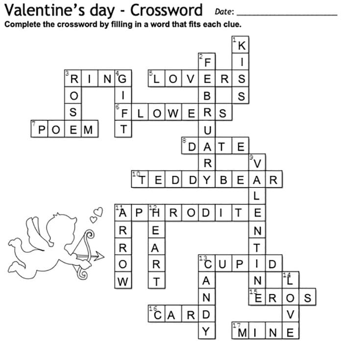 Printable Valentine Crossword Puzzles With Answers