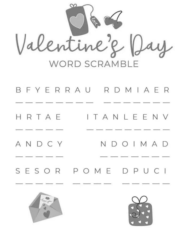 Printable Valentine Scramble Word Game