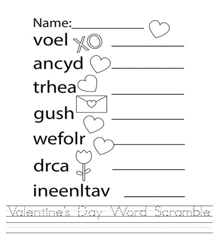 Printable Valentine Word Scramble Game