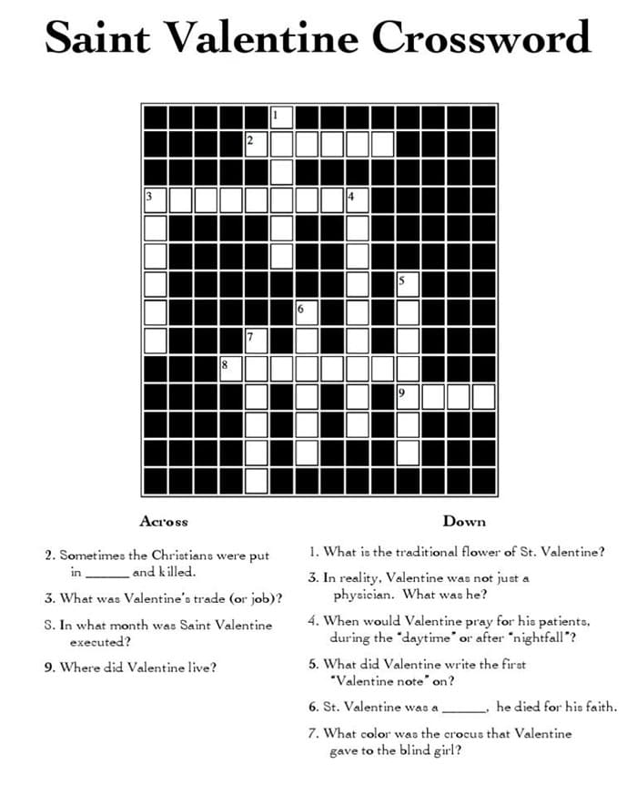 Printable Valentine’s Day Crossword Puzzle Online