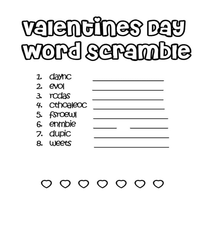Printable Valentine's Day Word Scramble Online