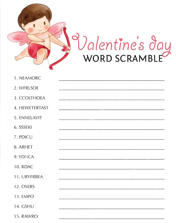 Printable Valentine's Day Word Scramble