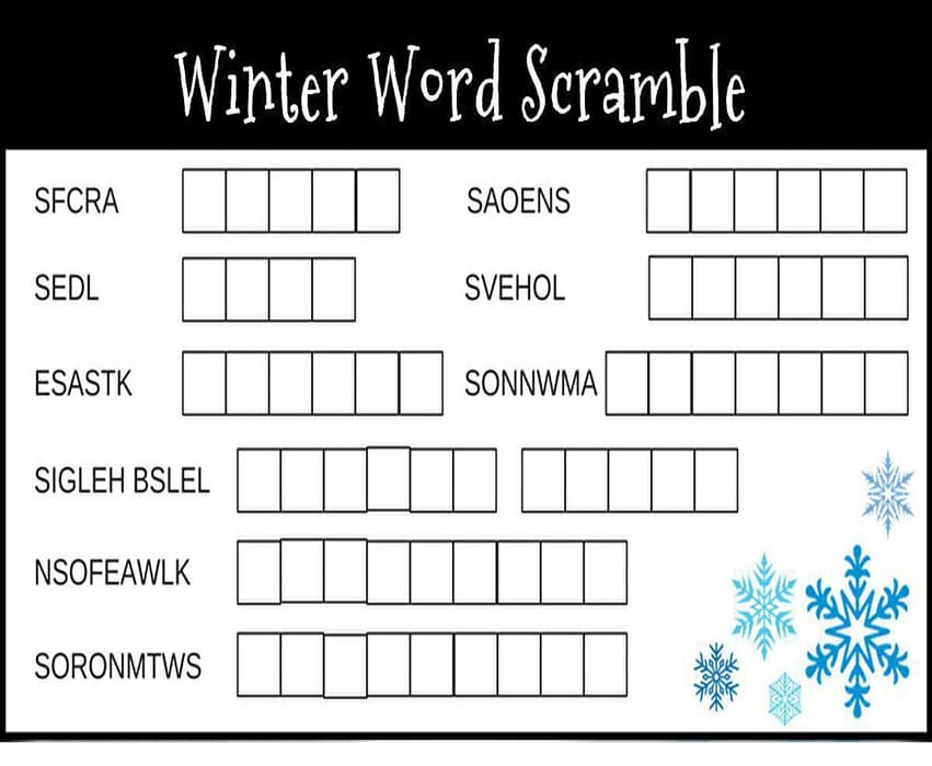 Printable Winter Word Scramble Puzzles