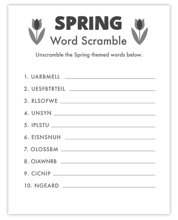 Printable Word Scramble For Spring