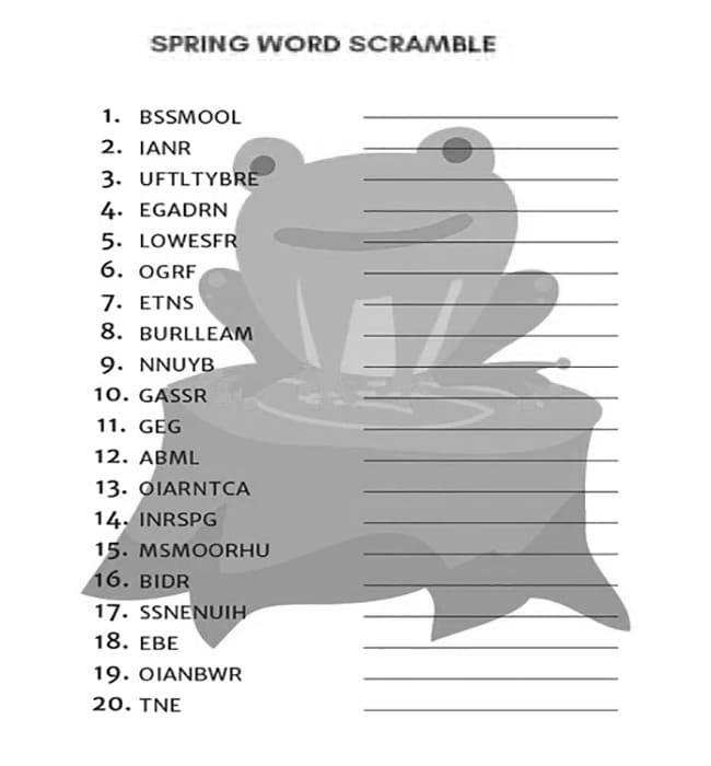 Printable Word Scramble On Spring
