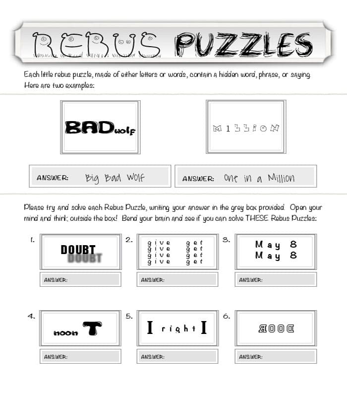 Printable Answer Key Rebus Puzzles With Answers