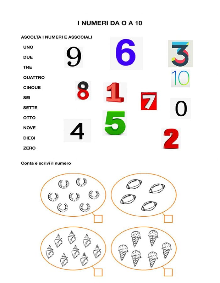 Printable Basic Italian Numbers
