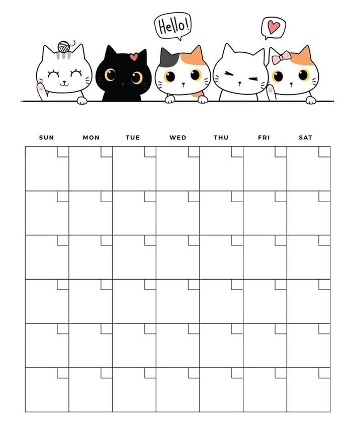 Printable Blank Calendar Cute