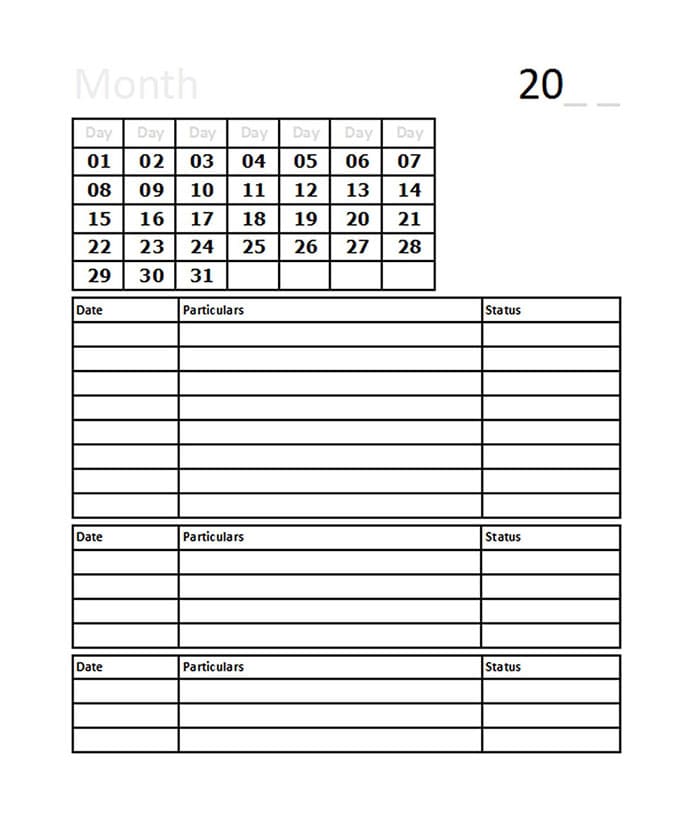 Printable Blank Calendar Days