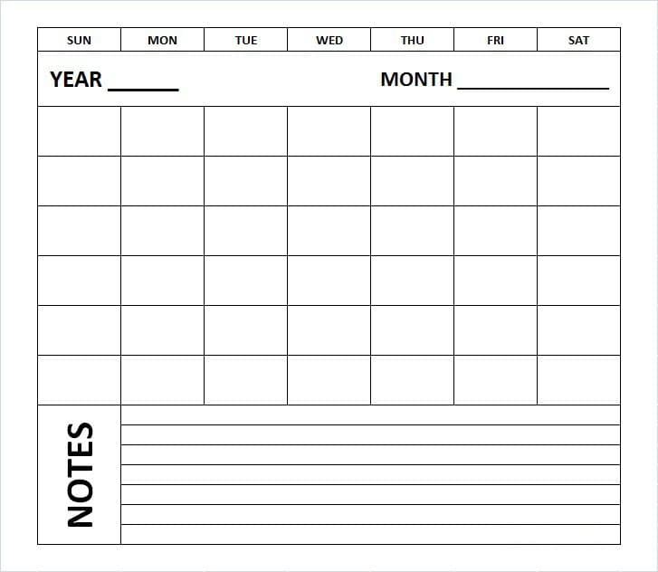 Printable Blank Calendar Form