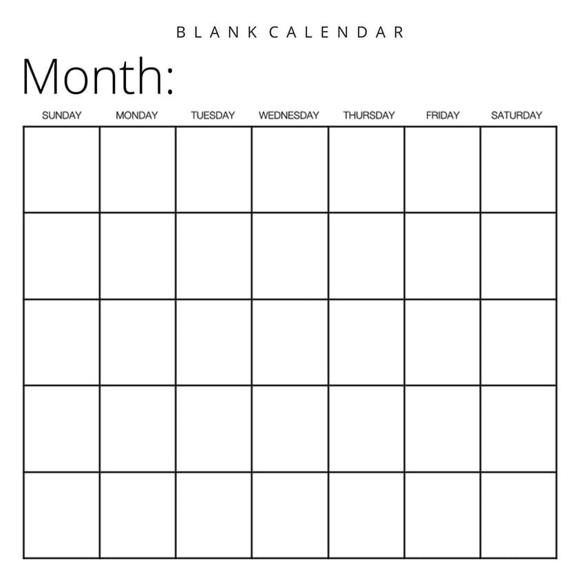 Printable Blank Calendar Month