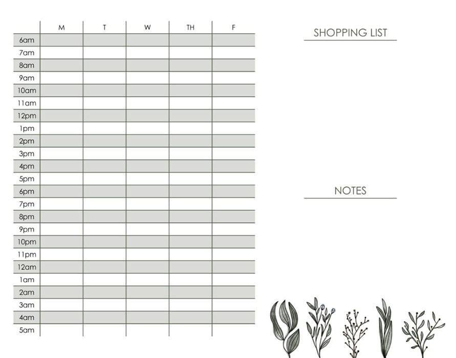 Printable Blank Hourly Calendar Template