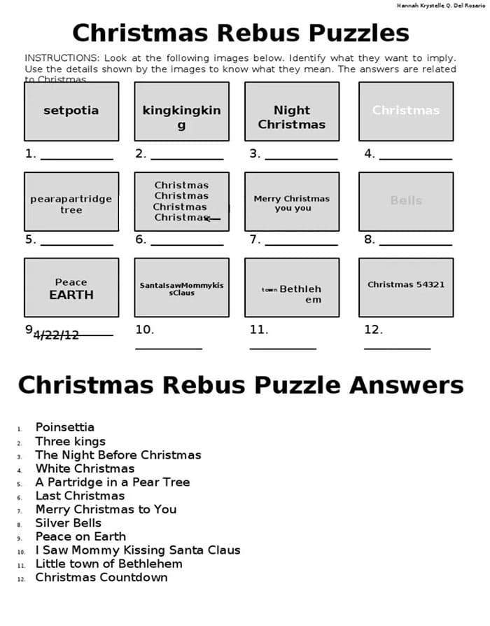 Printable Christmas Rebus Puzzles With Answers
