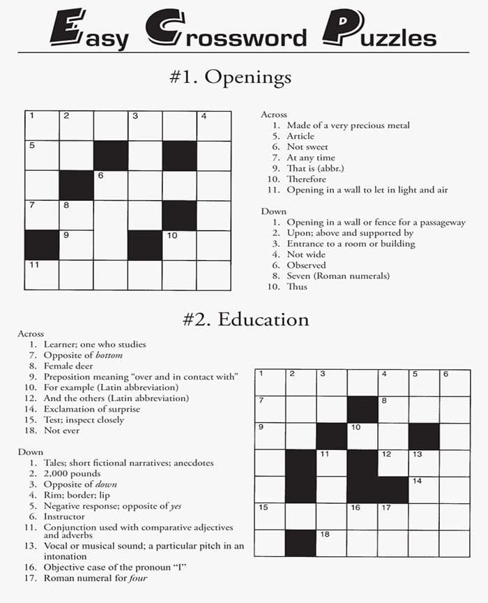 Printable Easy Crossword Puzzles