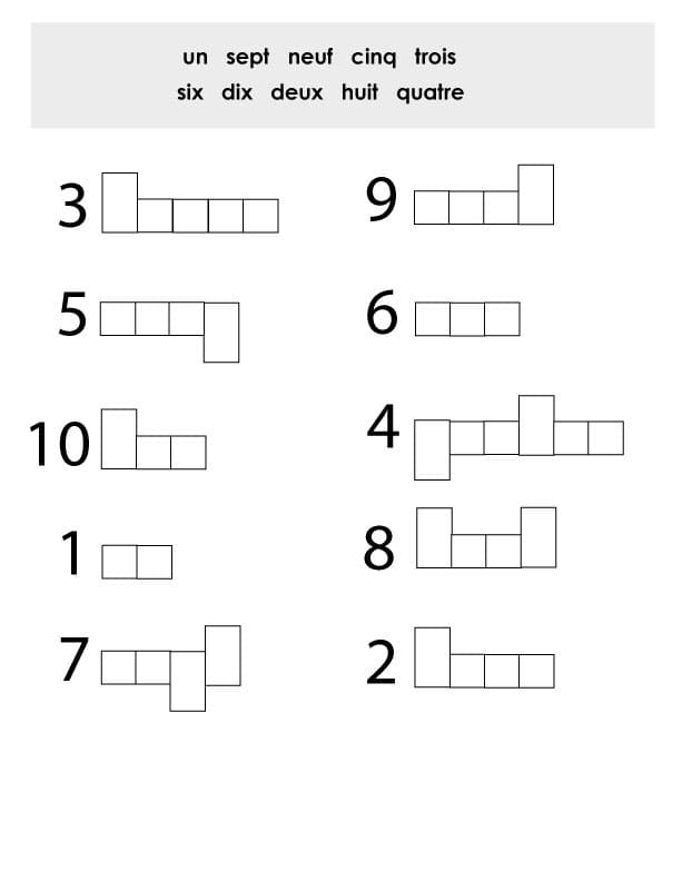 Printable French Numbers Hard