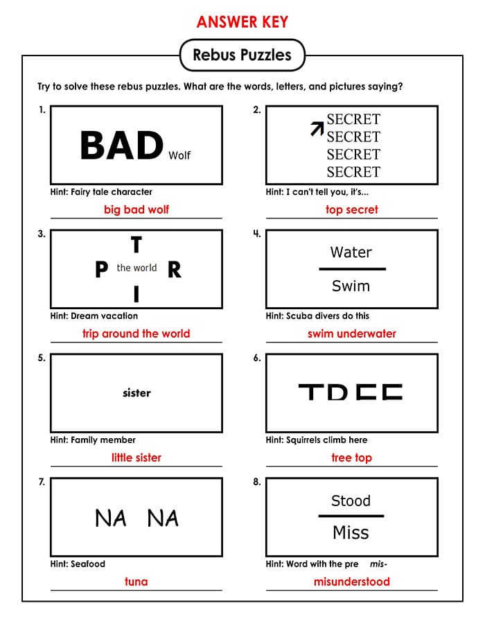Printable Hard Rebus Puzzles With Answers