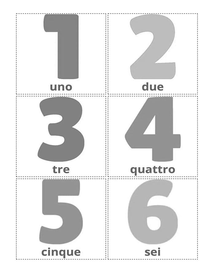 Printable Italian Numbers Flashcards