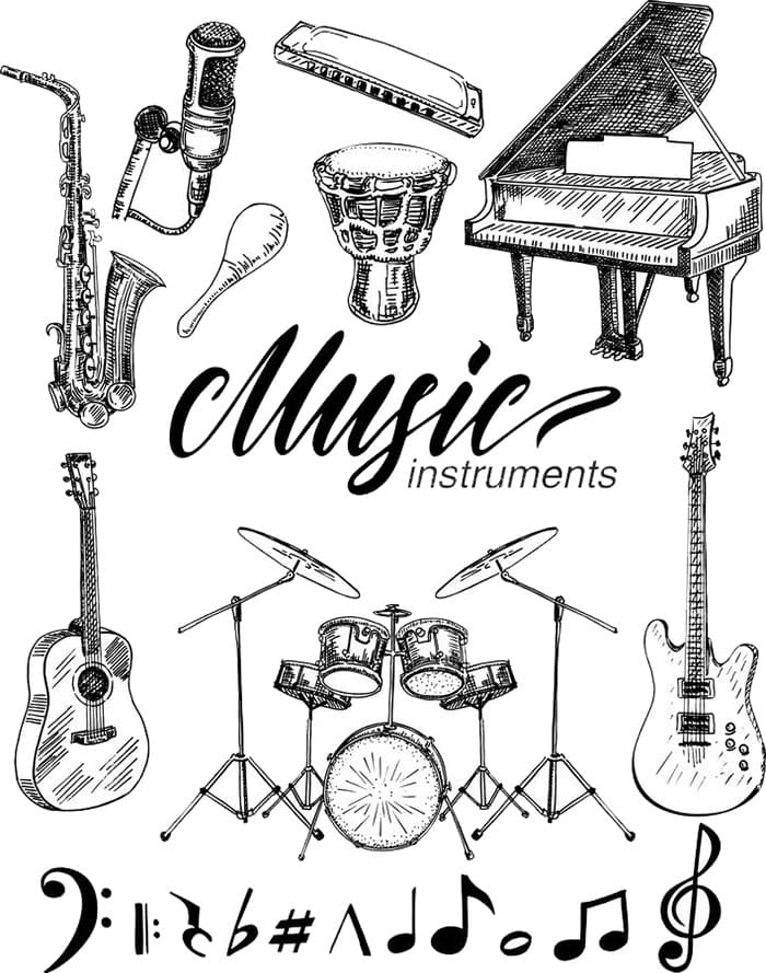Printable Music Instruments Drawing