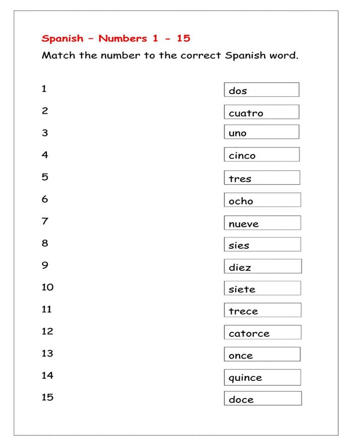 Printable Spanish Numbers Practice